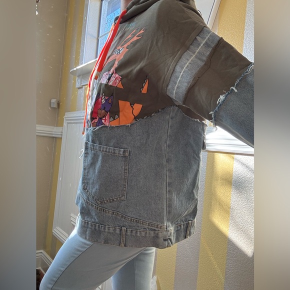 Graphic Patchwork Hoodie with Orange Accents - Picture 9 of 9